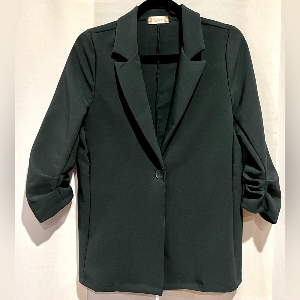 Women’s altar’d state Ruched 3/4 Sleeve Blazer, Dark Green, Medium